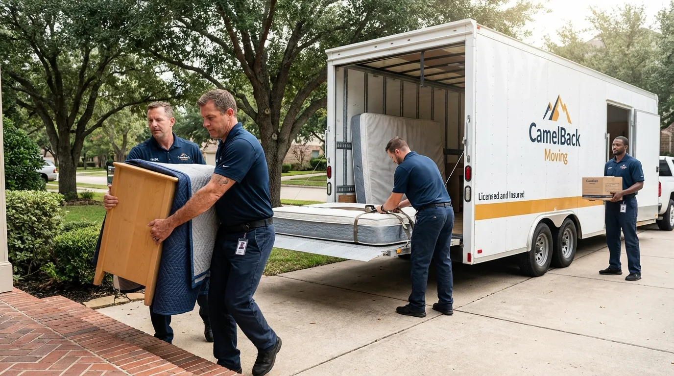 Crew loading residential truck for cross-state move from Concord, MI