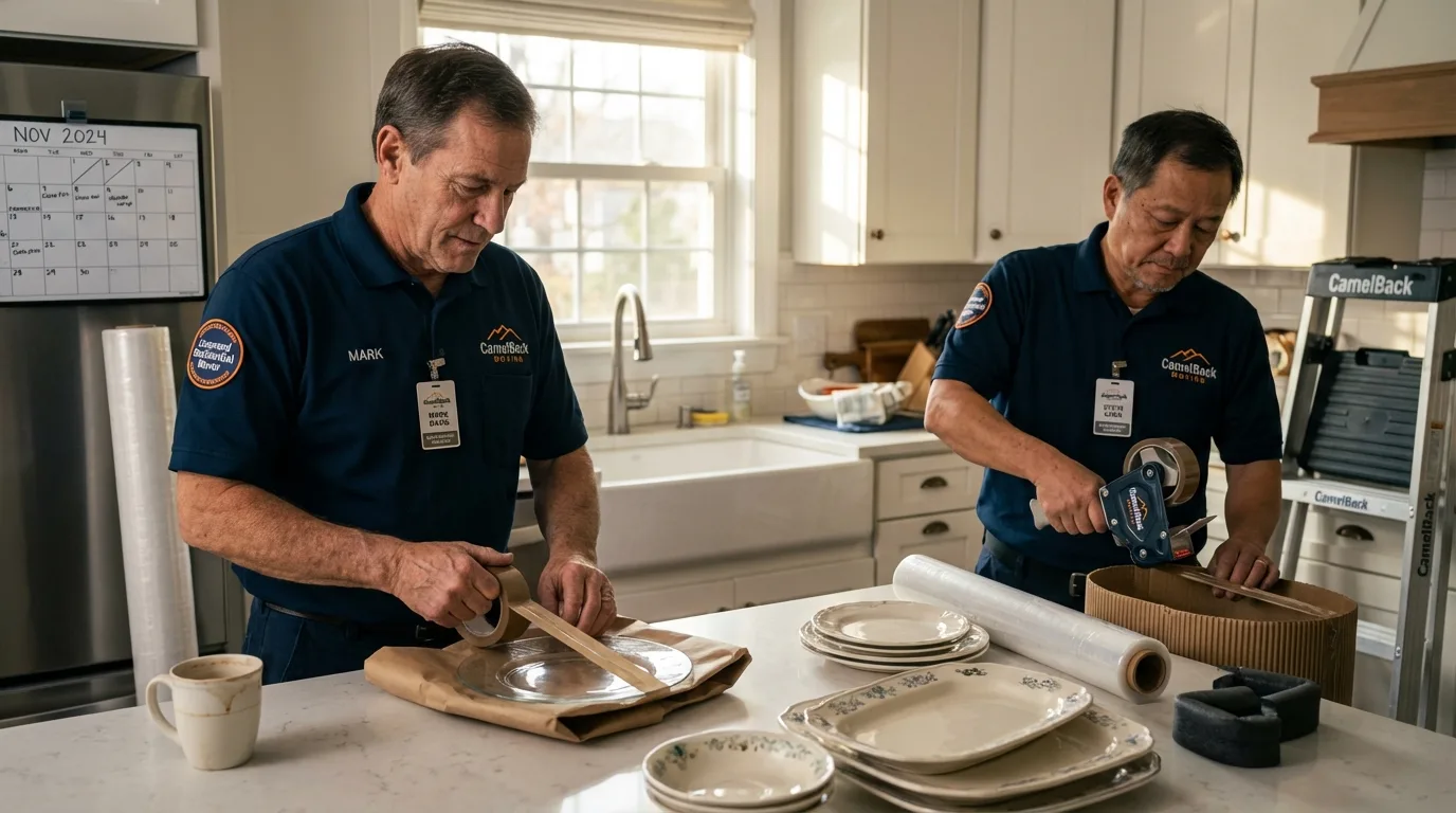 Professional crew packing kitchen dishware in Concord, MI